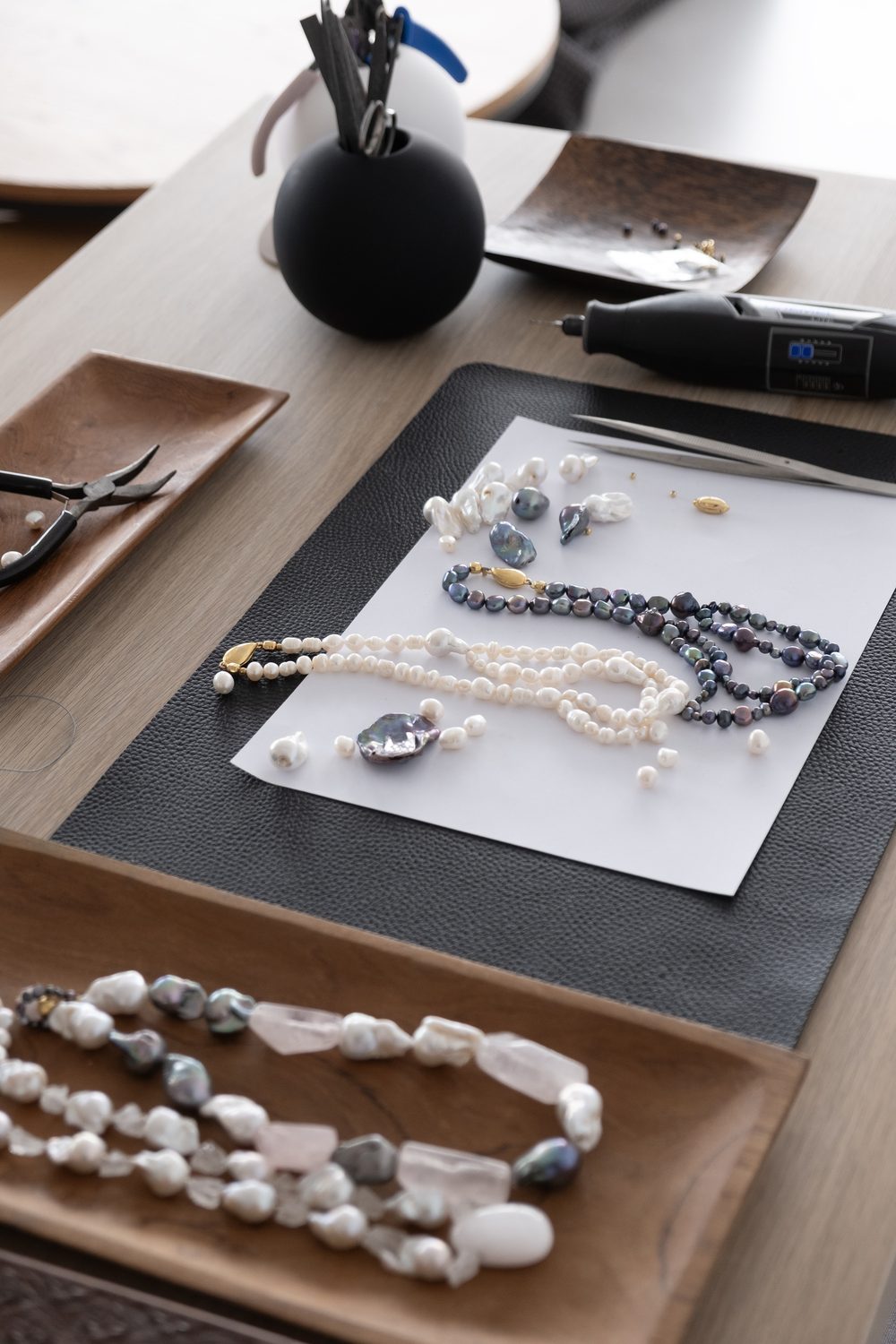 Raw pearls and materials in the Cyprus studio