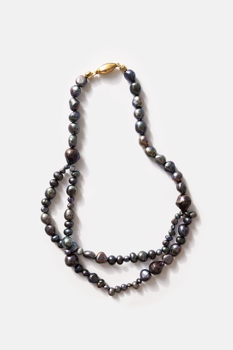 Black pearl double strand necklace