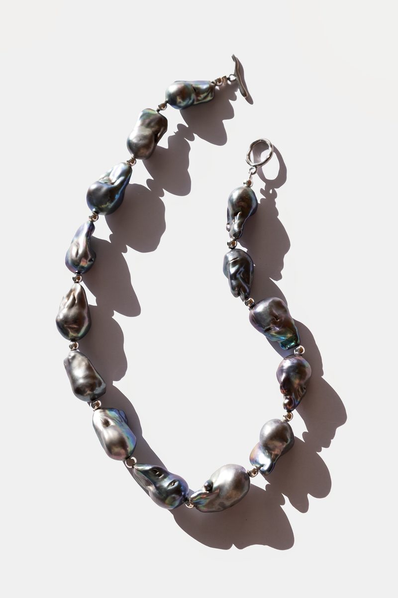 Baroque black pearl choker